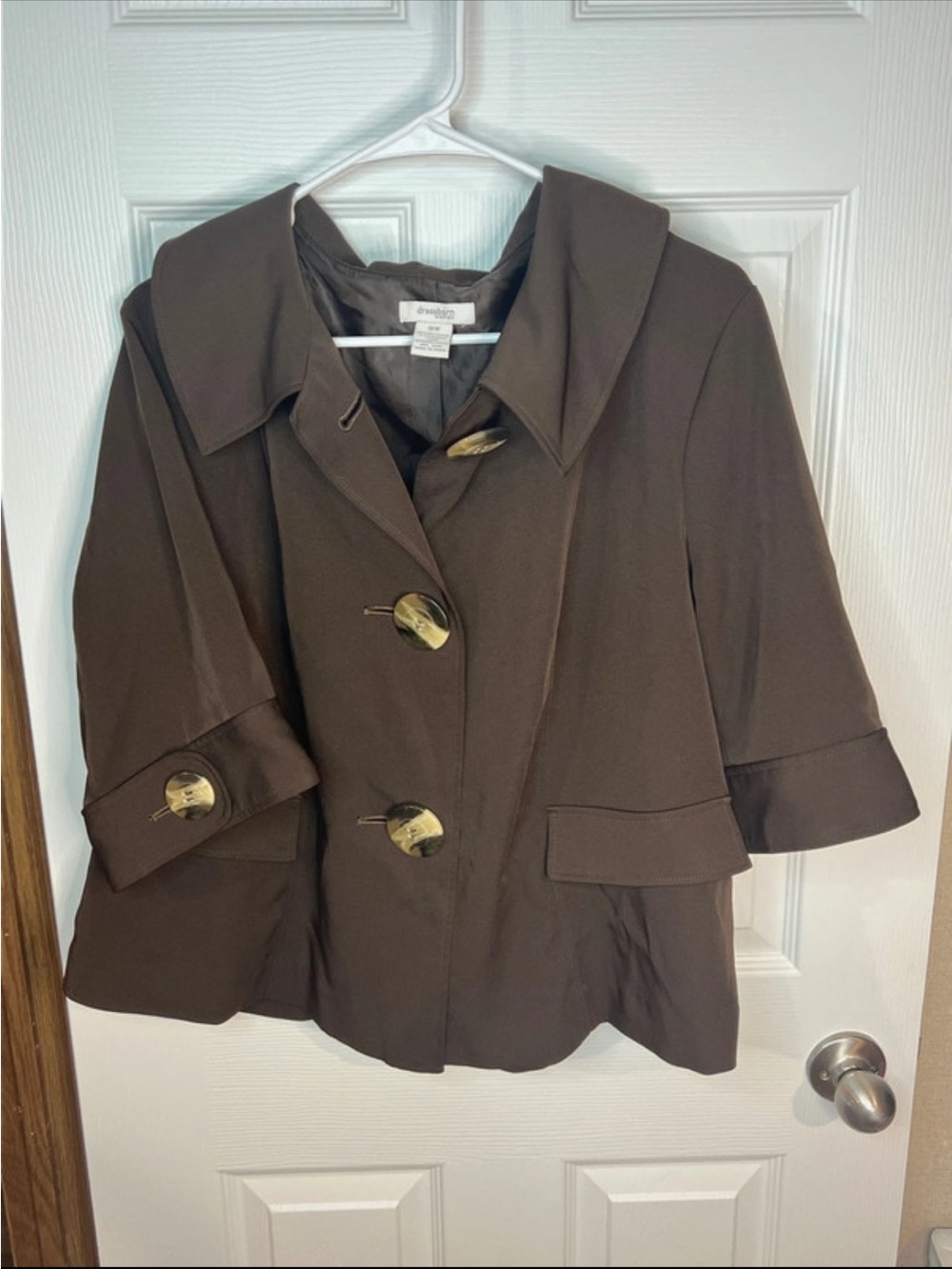 Dress Barn Chocolate Brown Cropped Blazer with Tortoise Buttons